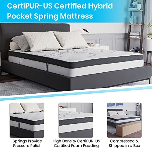 Queen Size Beige Fabric Upholstered Platform Bed with Pocket Spring Mattress I749470