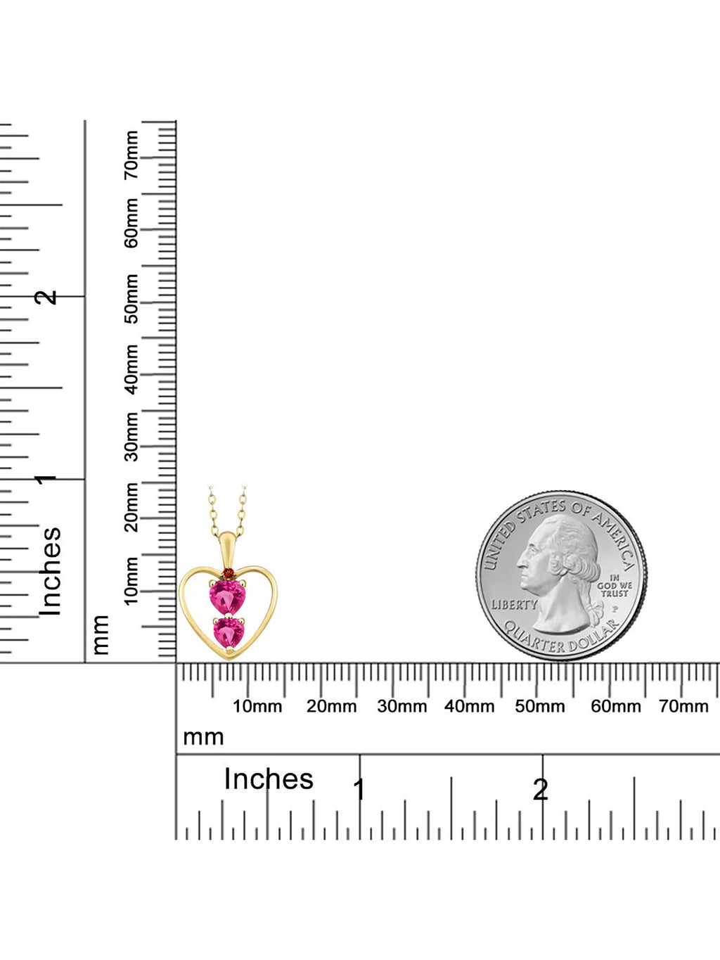 18K Yellow Gold Plated Silver Pink Created Sapphire and Red Garnet Pendant Necklace with 18 inch Silver Chain C83707