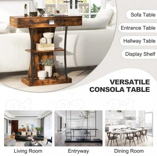 Rustic Brown 3-Tier Console Table with Drawer and Shelves A75046
