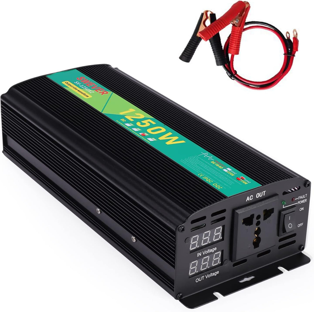 2000W Pure Sine Wave Power Inverter DC 12V to AC 110V Car Power Converter with Digital LED Display U434489