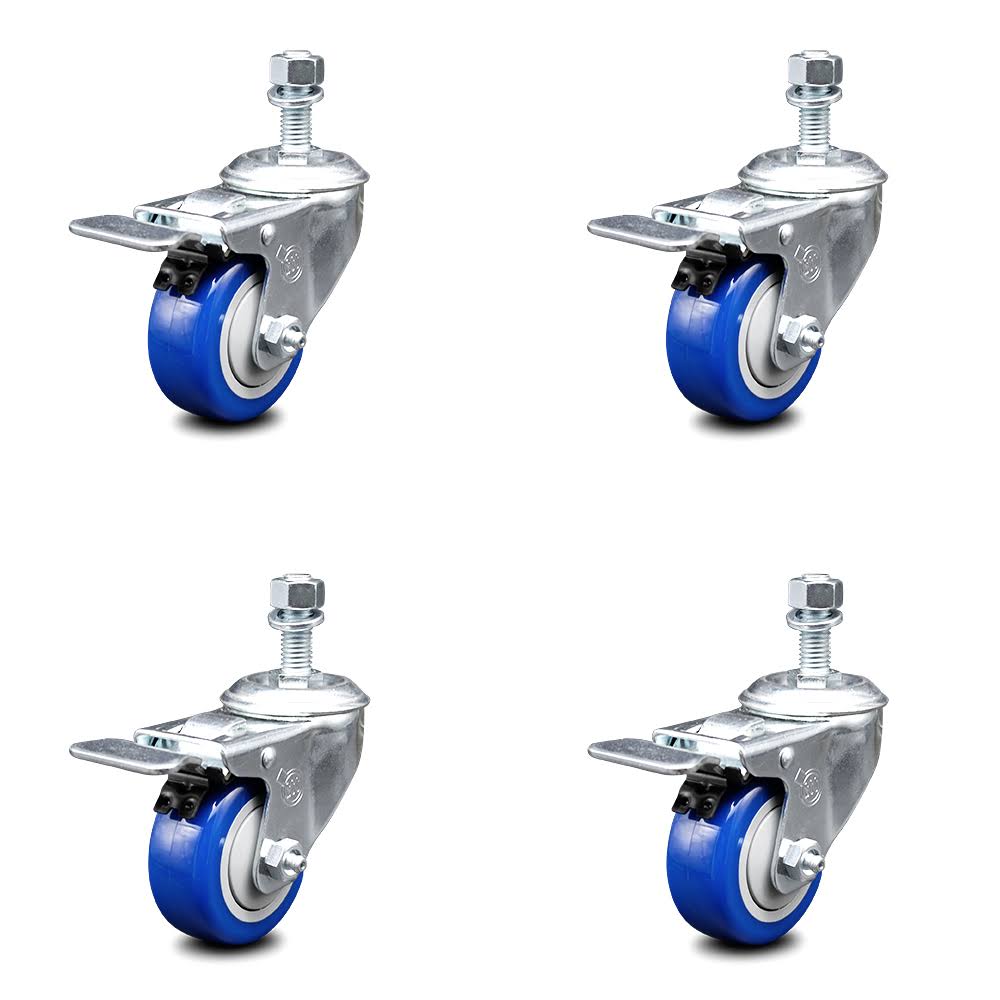 Blue Poly Swivel Caster Set 4 with 3x22 Wheel 12MM Stem B896