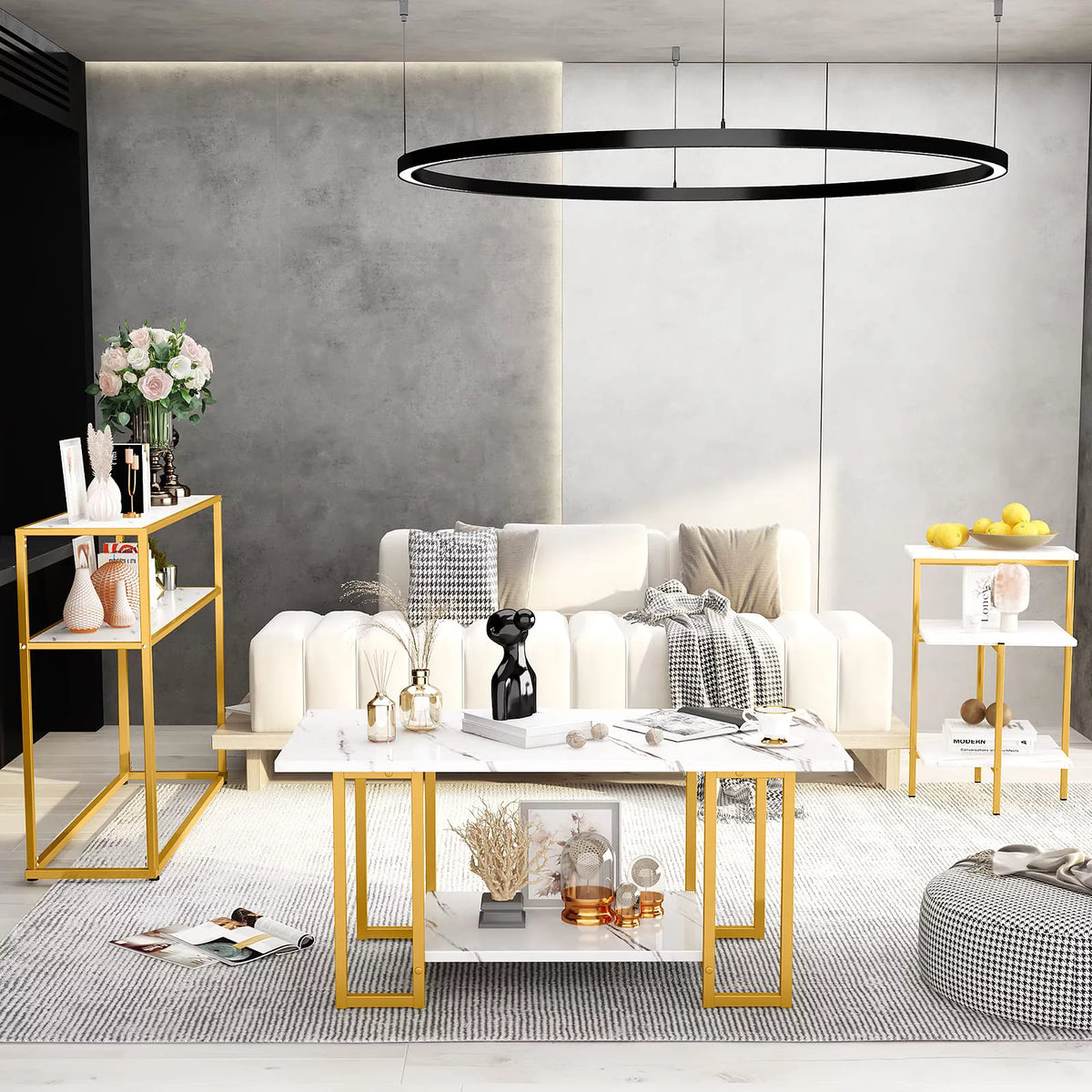 Gold Coffee Table Set of 3 with Metal Frame W79850
