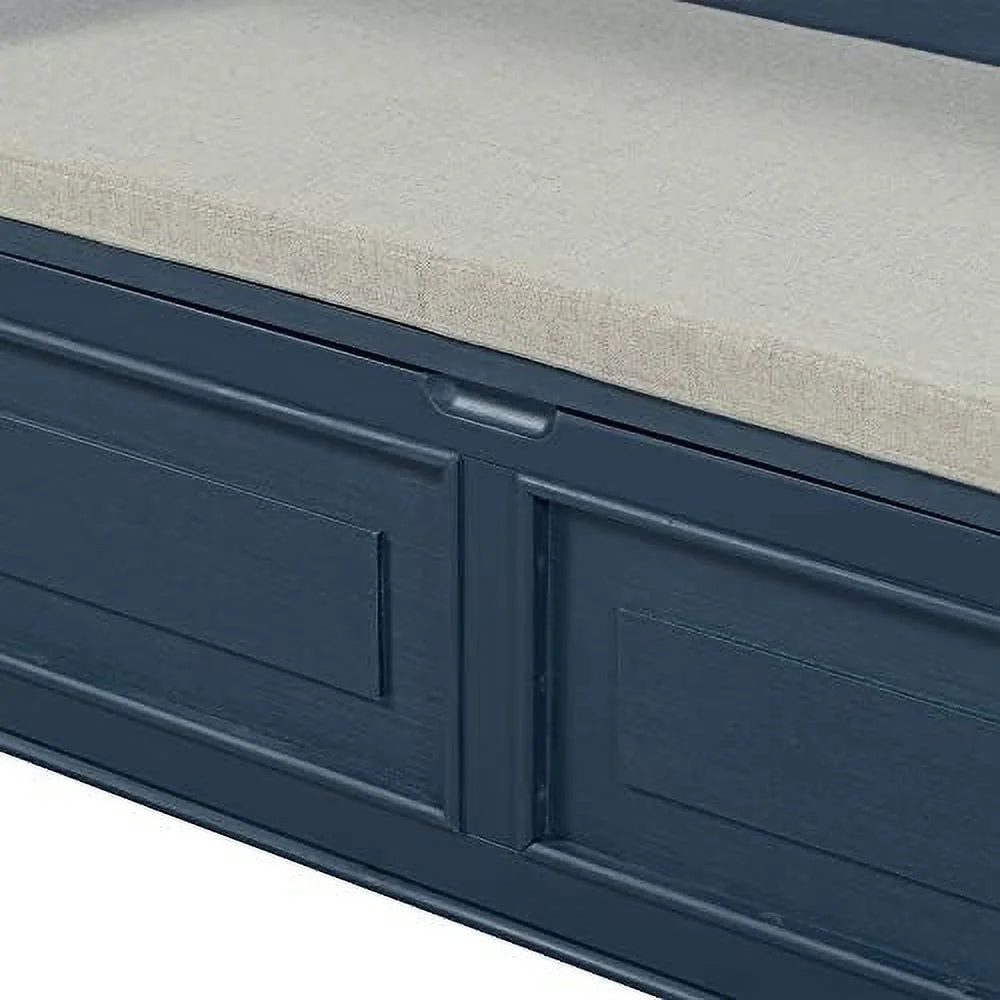 Rustic Entry Bench with Hidden Compartments and Removable Cushion (Antique Navy) M22017