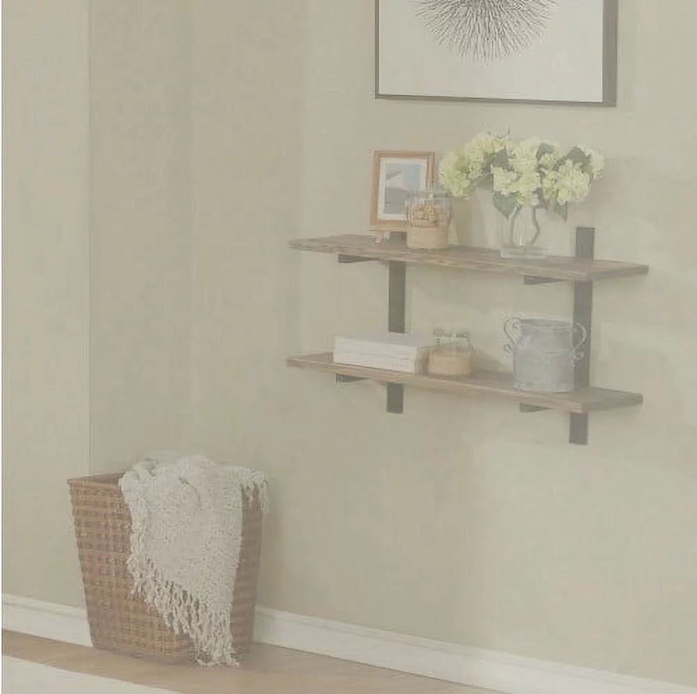 36"W Metal and Solid Wood Wall Shelf E109