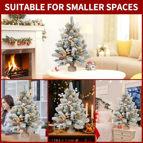 Flocked Artificial Mini Christmas Tree with Lights and Ornaments F534
