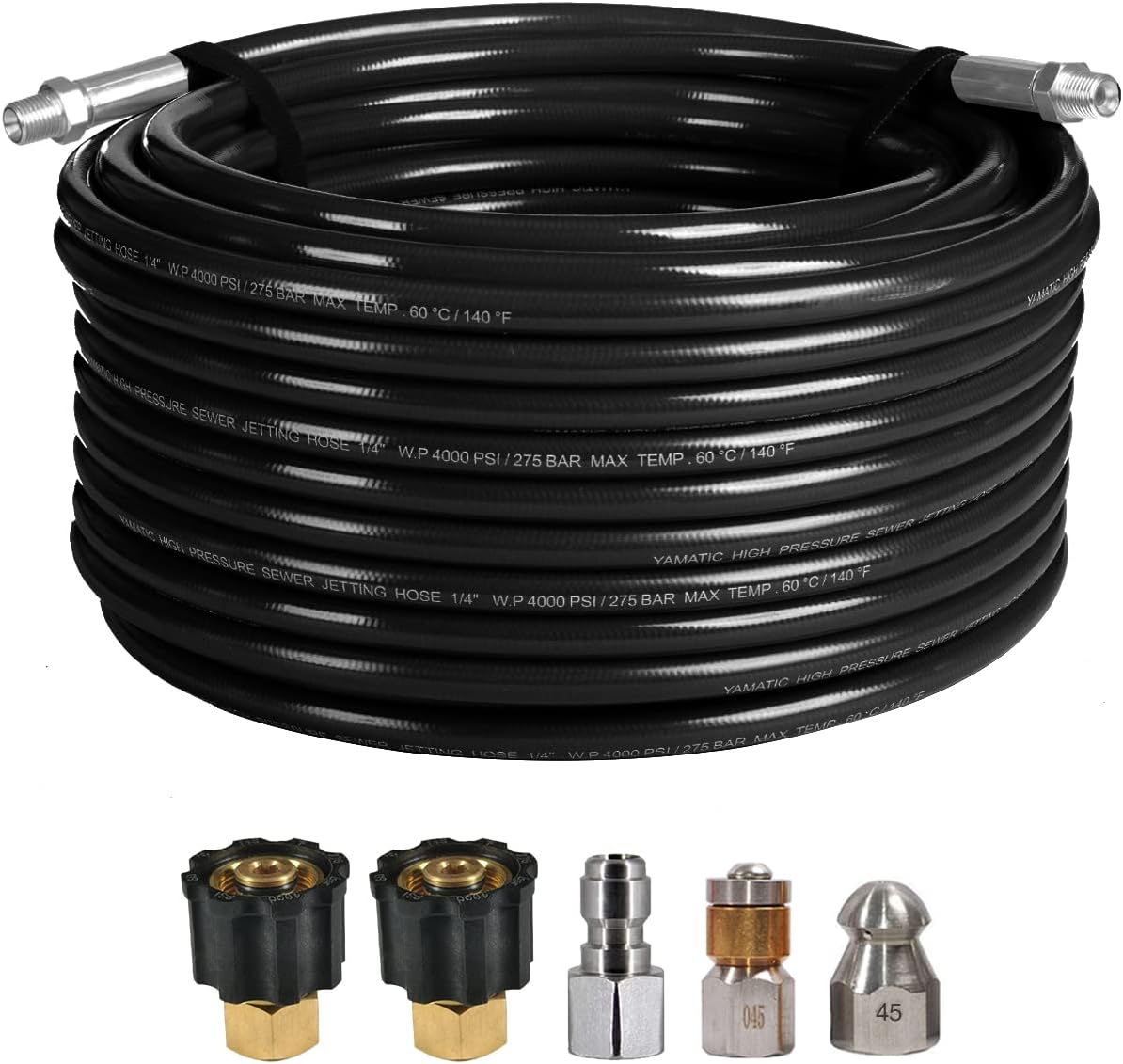 Sewer Jetter Kit for Pressure Washer, 50 FT 1/4 Inch NPT Drain Cleaning Hose, 4000 PSI Pack of 2 T1191