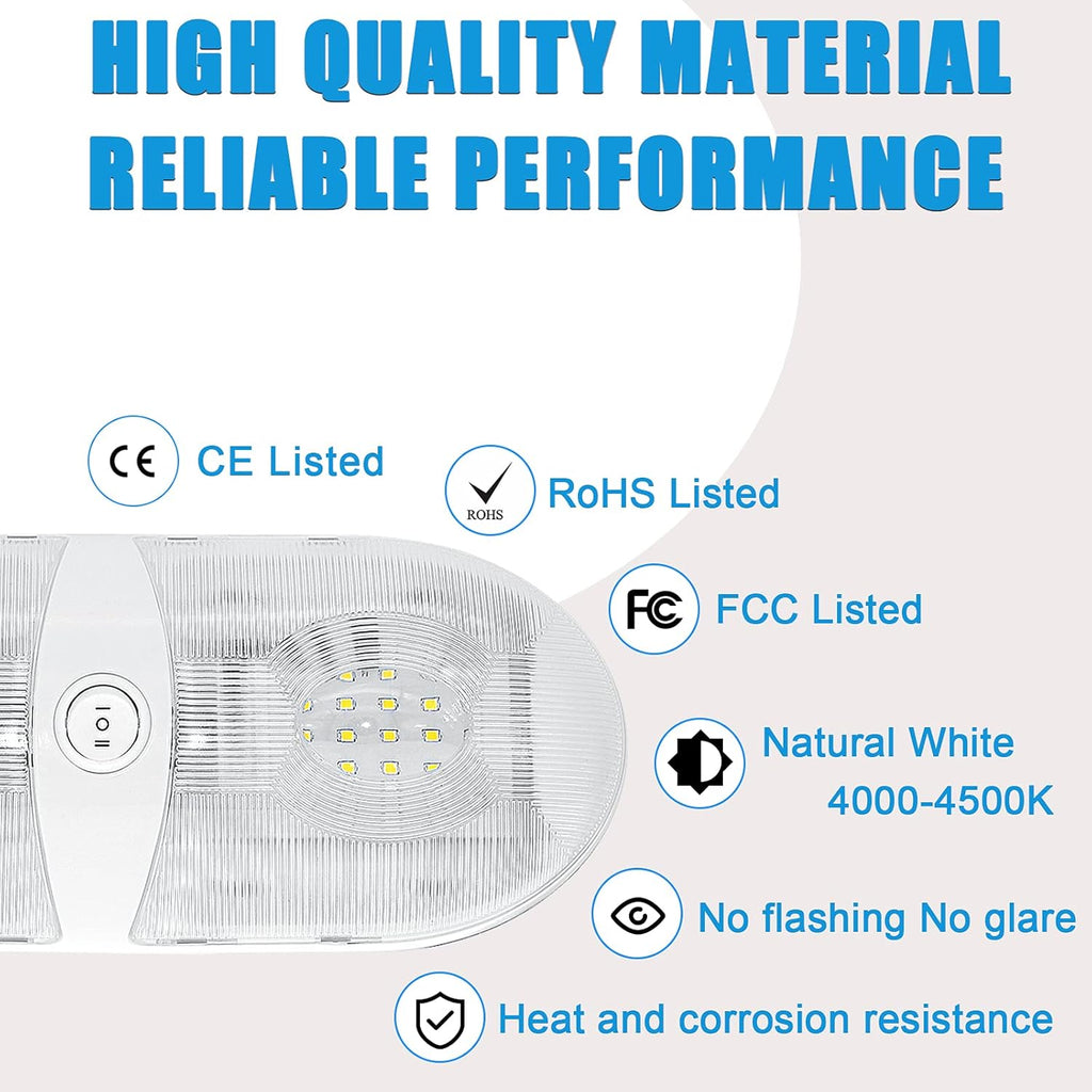 650 Lumens 12V LED Ceiling Dome Light with ON/Off Switch, Natural White 4000-4500K, Pack of 5 M194985