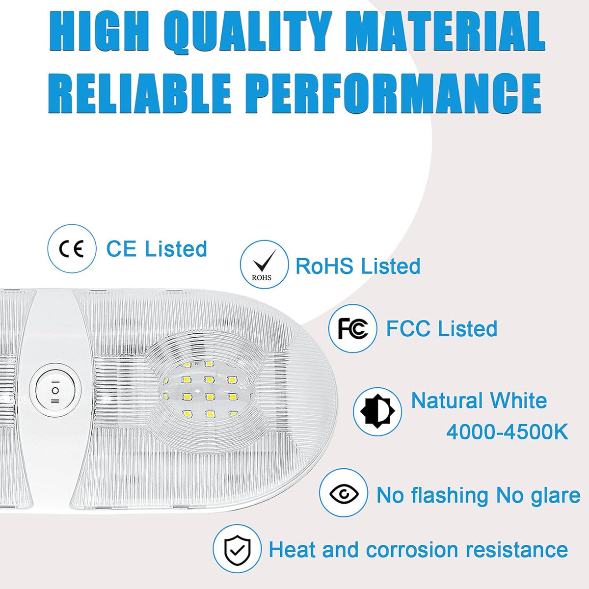 650 Lumens 12V LED Ceiling Dome Light with ON/Off Switch, Natural White 4000-4500K, Pack of 5 M194985
