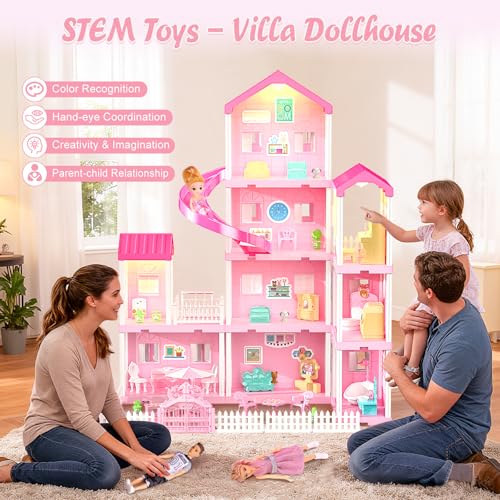 4-Story Dollhouse Playset with 2 Dolls and Accessories F999103