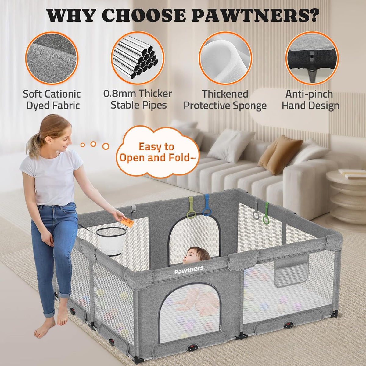71"L x 59"W x 27"H Large Portable Baby Playpen with 50PCS Ocean Ball F62721