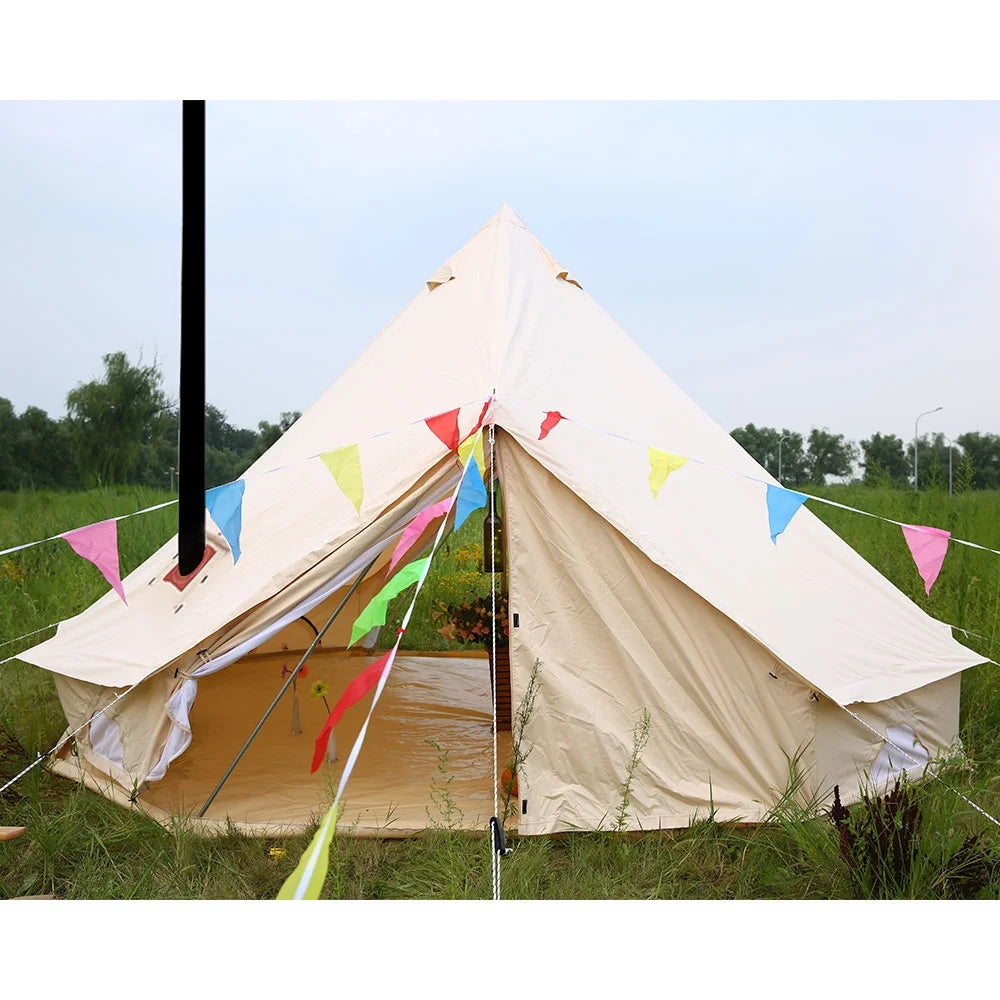6M Double Door Bell Tent Waterproof Cotton Canvas Glamping Tent Yurt T52189