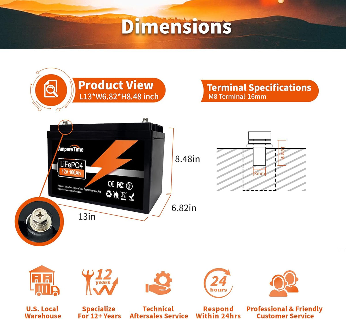 12V 100Ah LiFePO4 Deep Cycle Battery with Built-in BMS G669016