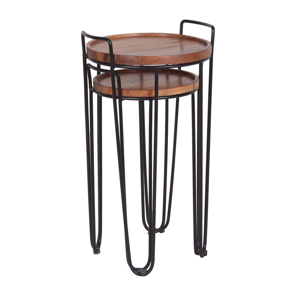 Iron & Acacia Nesting Tray Tables with Handles Set of 2 N462