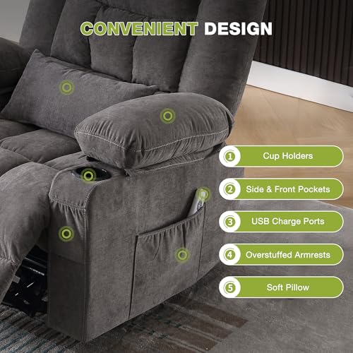 Oversized Swivel Rocker Recliner Chair with Massage and Heat C985276
