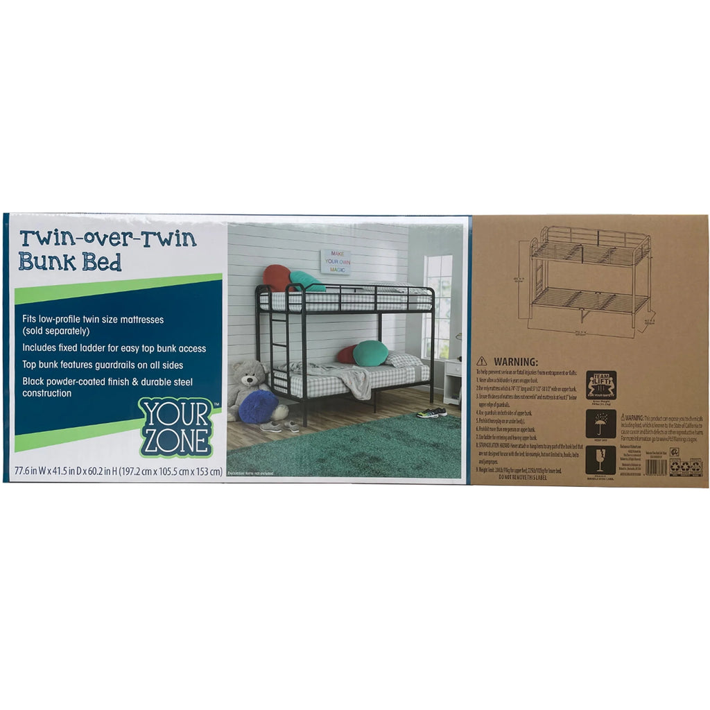 Black Metal Twin over Twin Quad Bunk Bed with Ladder and Guardrails Z667735