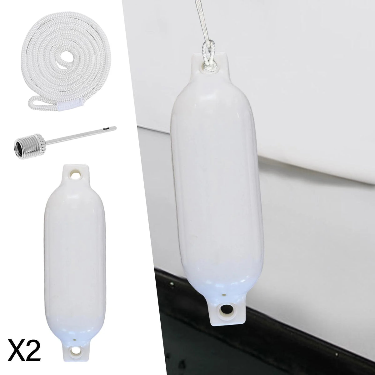 2 Pieces Inflatable PVC Dock Protection Buoy with 2m White Rope C166