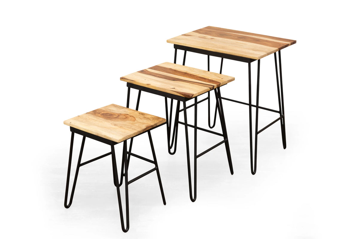 Sheesham Wood Nesting Tables with Iron Base F57376