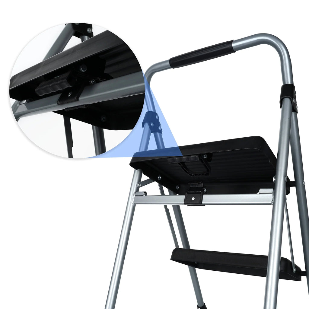 Gray & Black 2-Step Steel Foldable Step Stool I7779