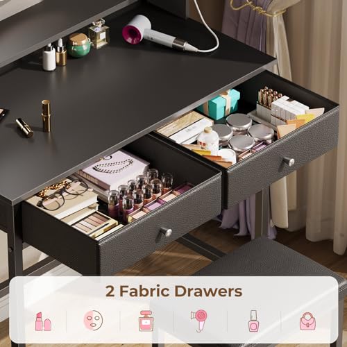 Black Vanity Desk with Drawers and Charging Station A200759