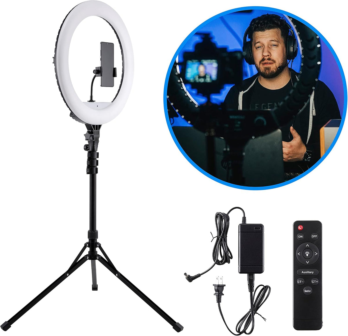 18 Inch LED Ring Light with Stand and Wireless Remote Y186896