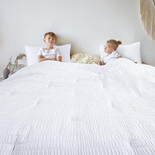 Oversized King White Seersucker Comforter 3 Piece Set J89987