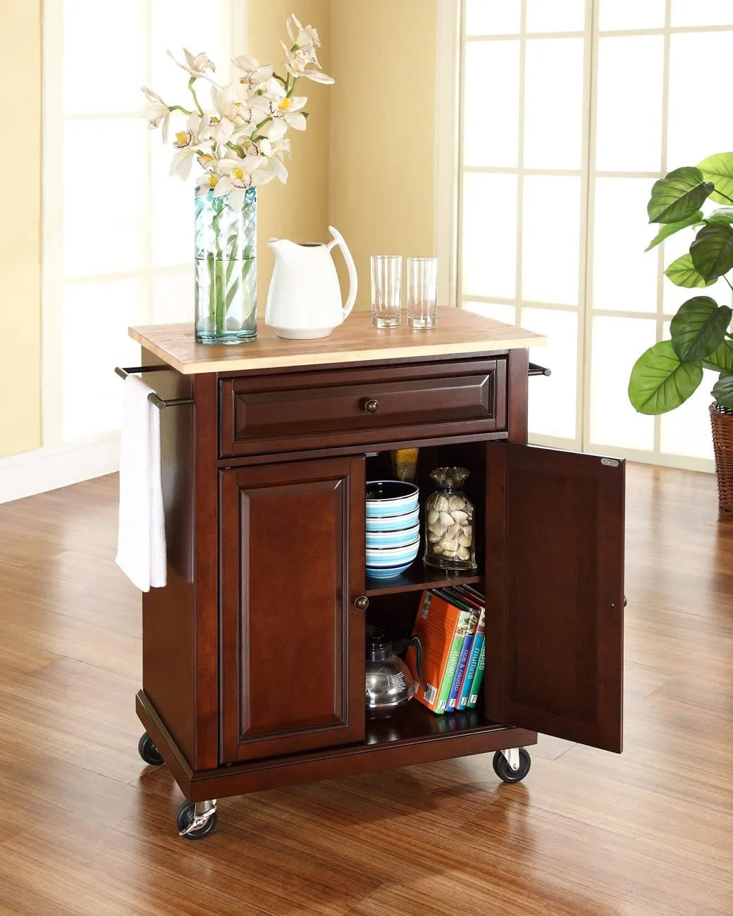 Compact Kitchen Island with Natural Wood Top X49938