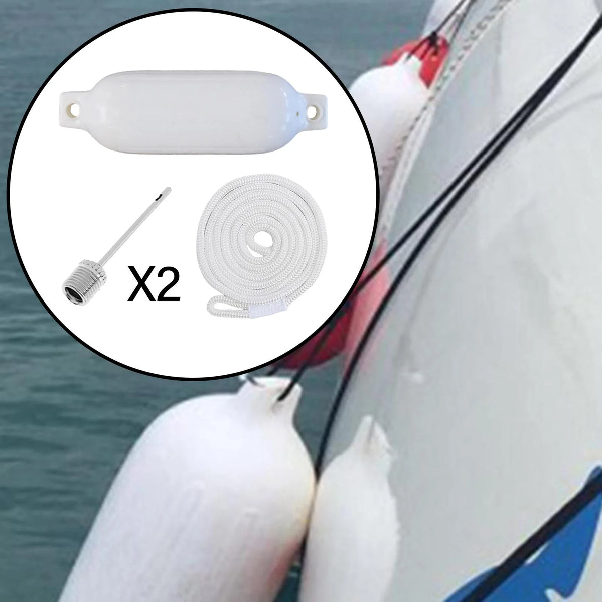 2 Pieces Inflatable PVC Dock Protection Buoy with 2m White Rope C166