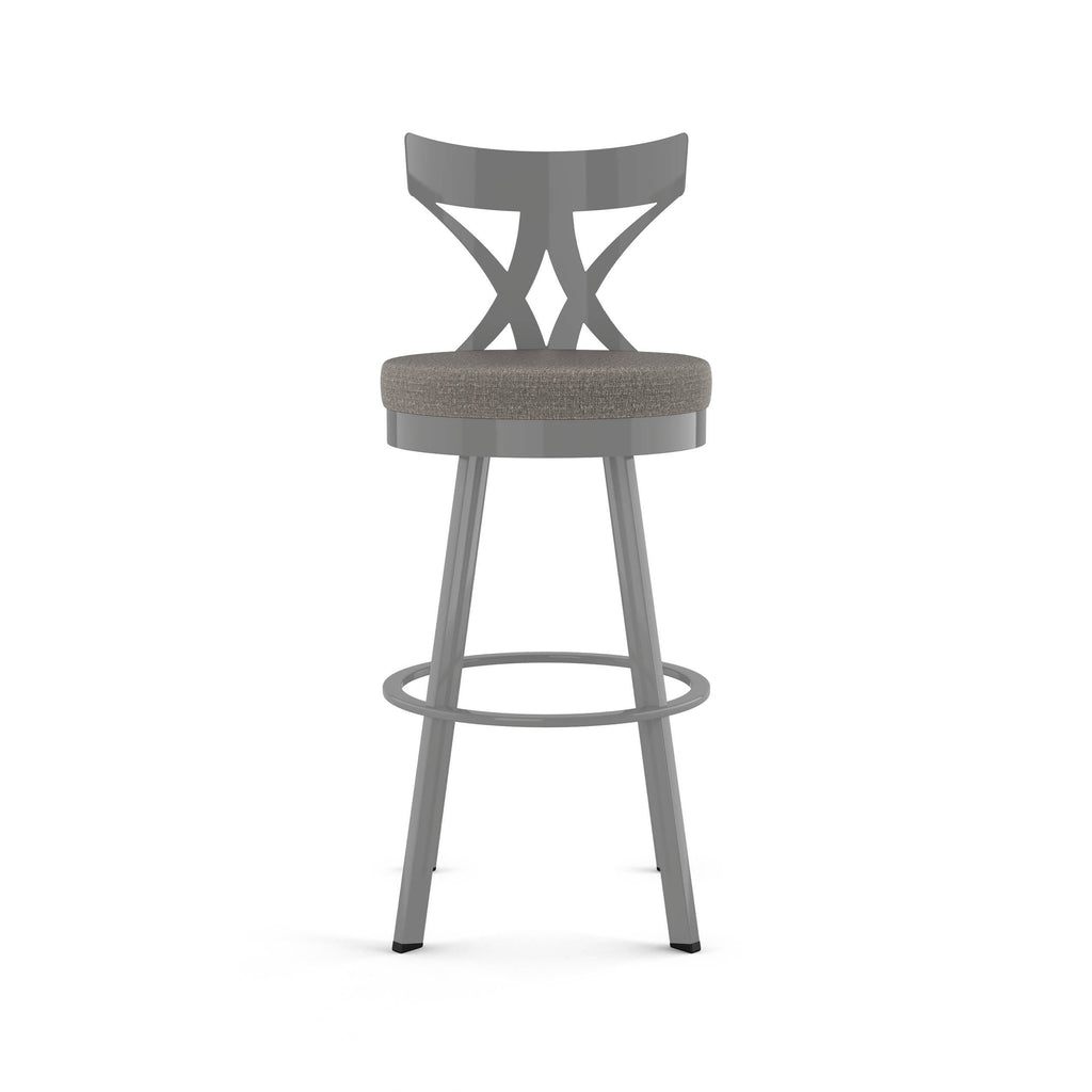 Grey Woven Fabric Black Metal Swivel Bar Stool Q689125