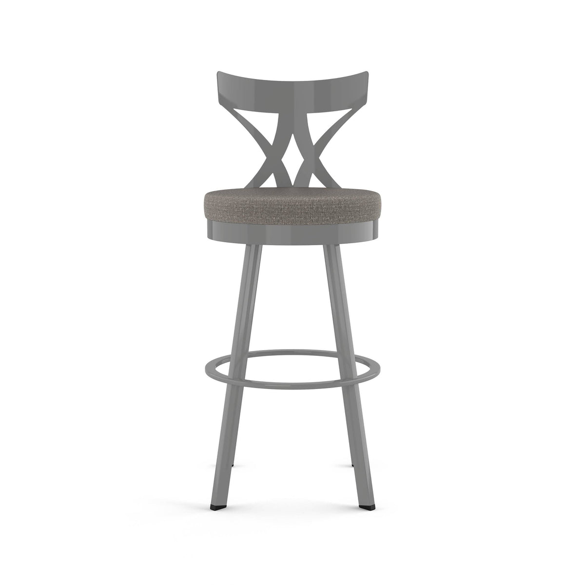Grey Woven Fabric Black Metal Swivel Bar Stool Q689125