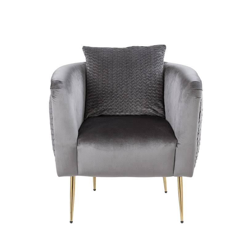 Blush Pink Velvet Barrel Accent Chair with Metal Legs F457