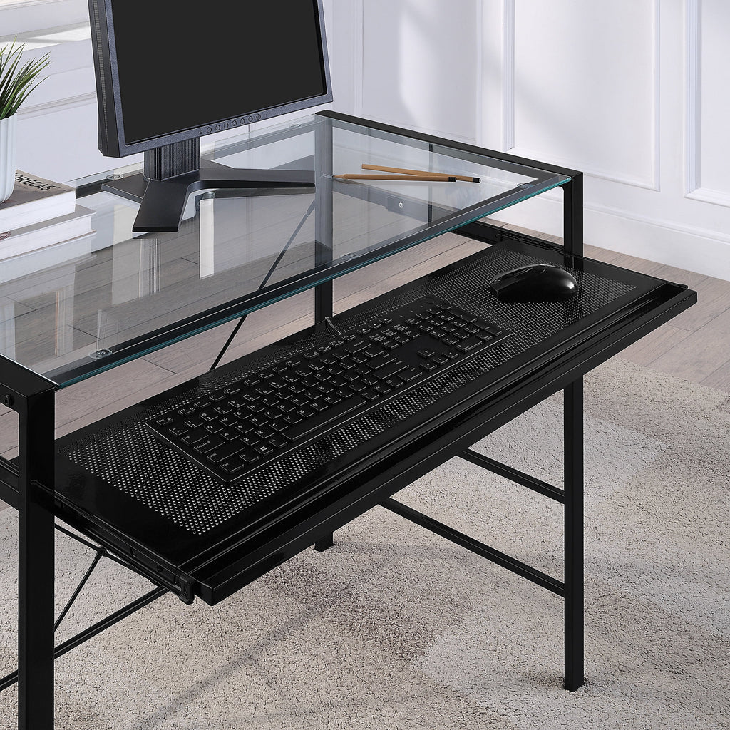 Computer Desk with Clear Tempered Glass Top and Black Metal Frame K609