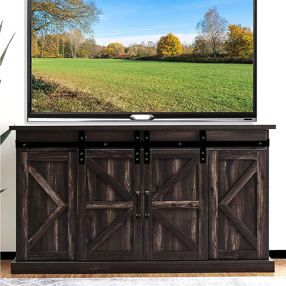 Espresso Sliding Barn Door TV Stand with Adjustable Shelves K46775