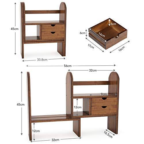 Bamboo Desktop Bookshelf Bookcase with 2 Drawers O7197
