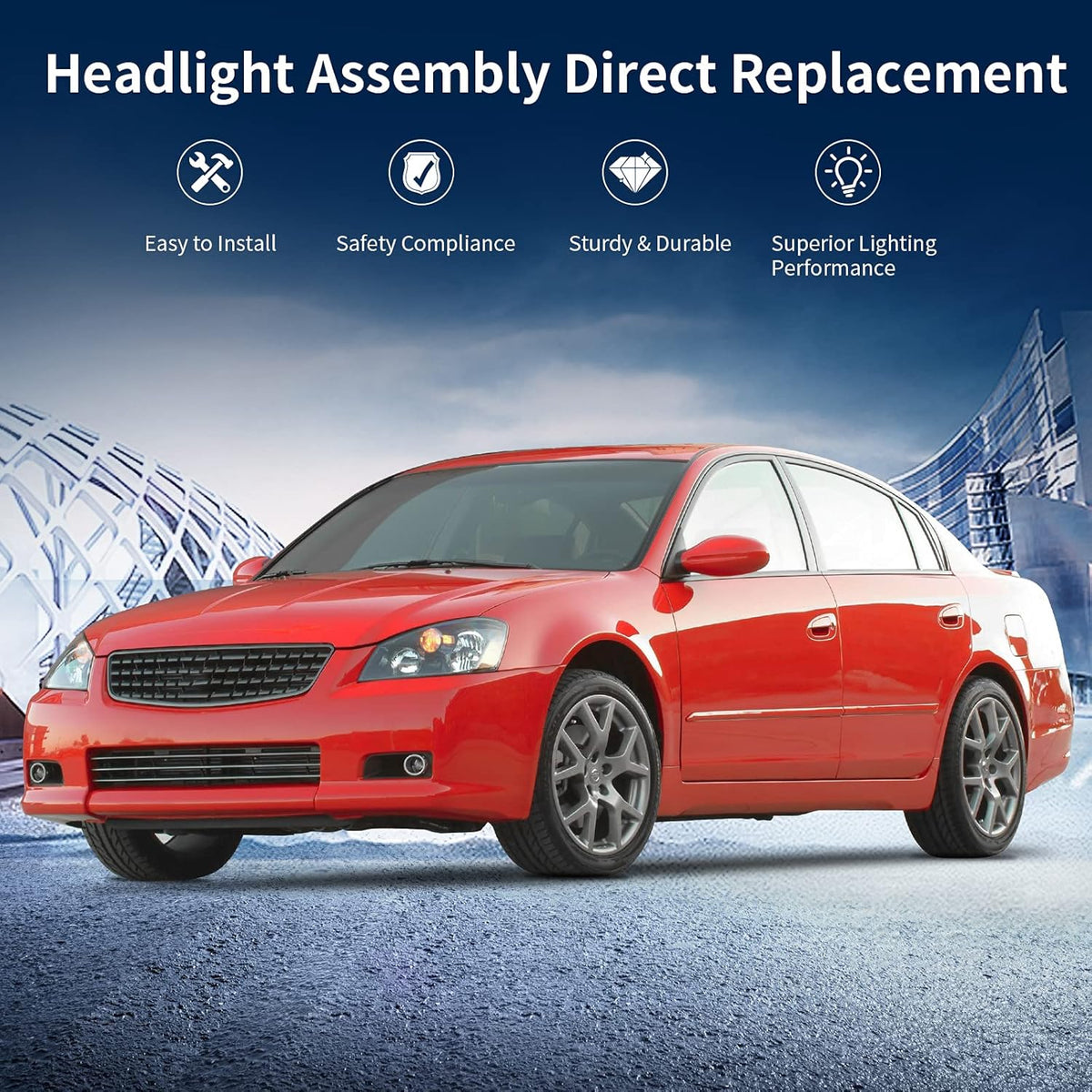 Headlight Assembly Compatible with 2005 2006 Altima Black Housing Amber Reflector C9004