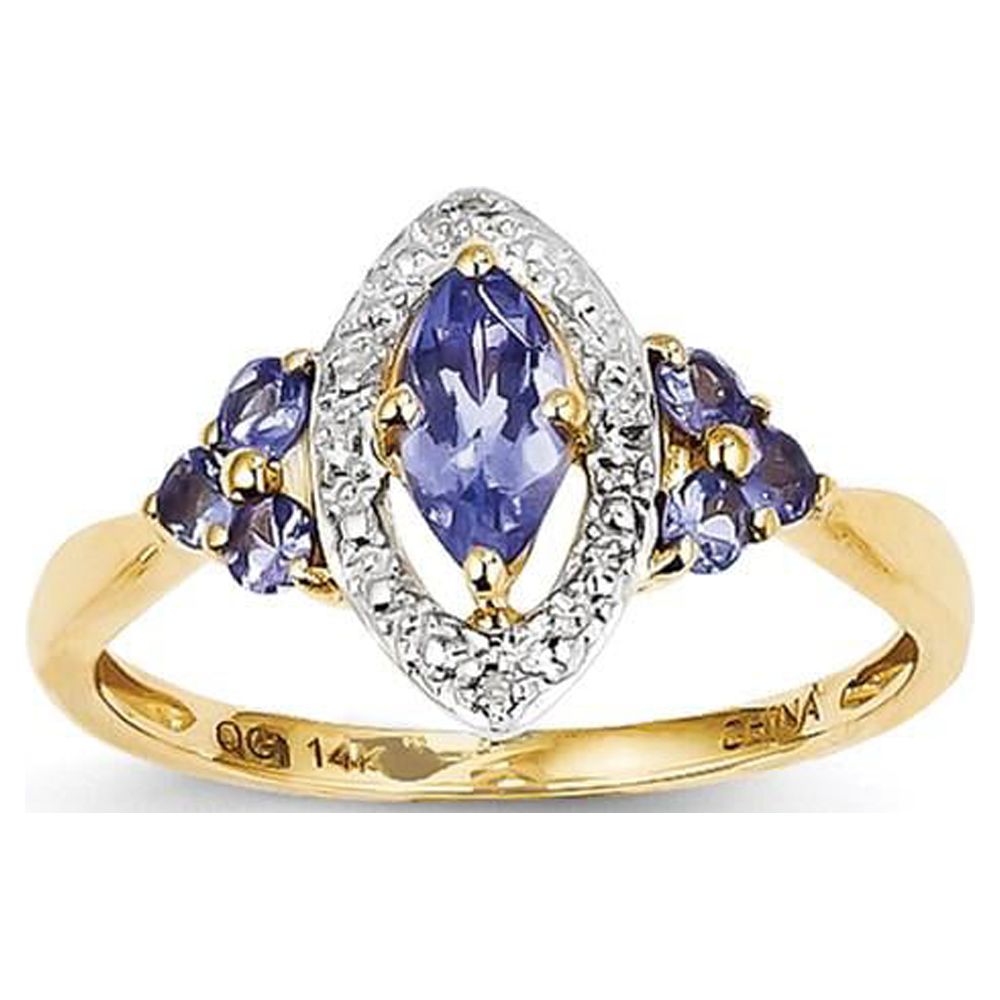 14K Yellow Gold Rhodium Real Diamond and Tanzanite Ring Z80062