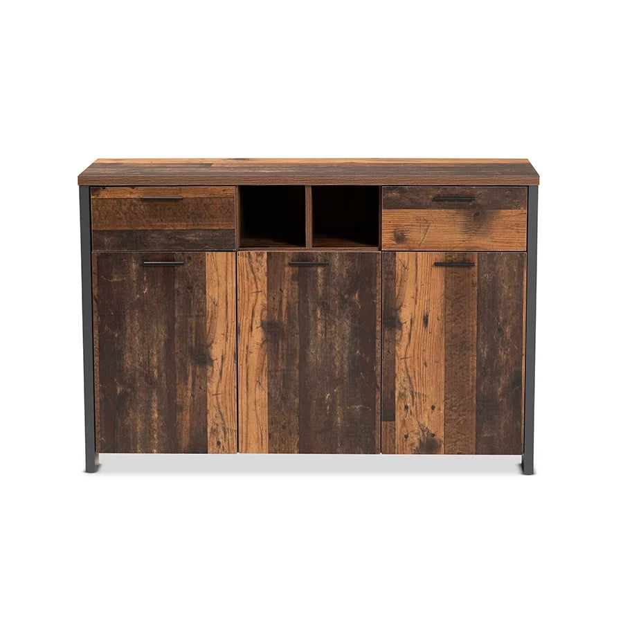 Rustic Brown Wood and Grey Metal 2-Door Sideboard Buffet P346