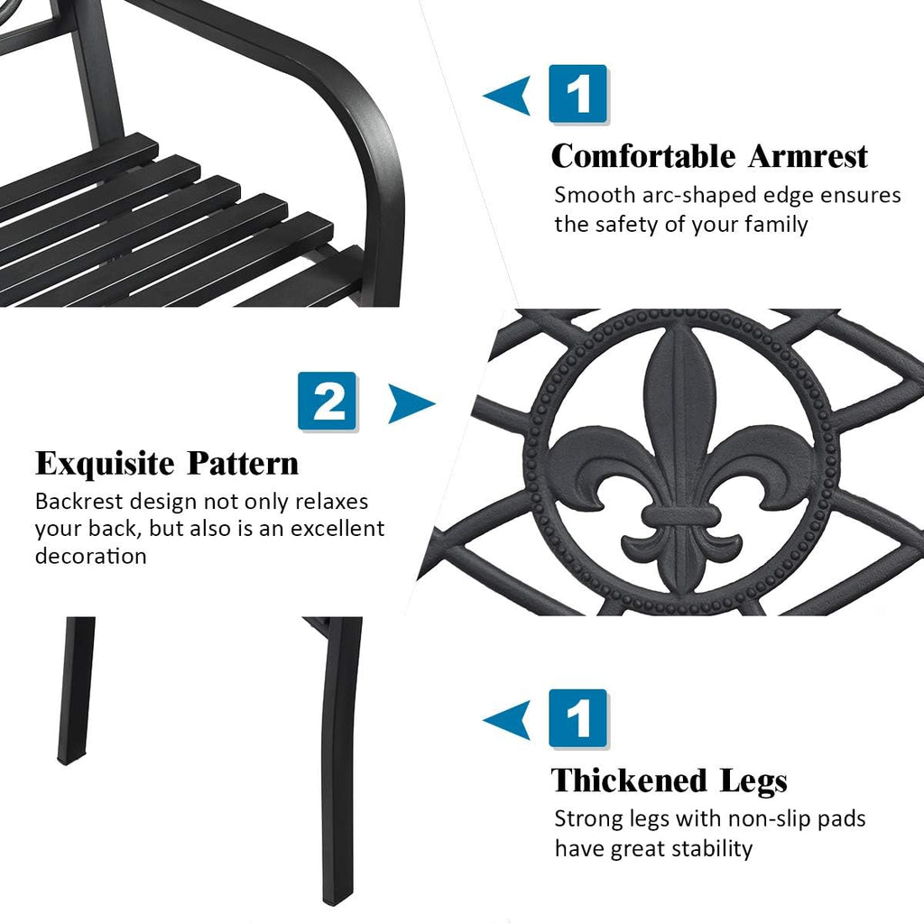 50 inch Heavy-Duty Metal Patio Bench with Pattern Backrest L4793