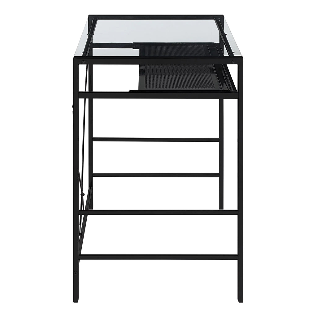 Computer Desk with Clear Tempered Glass Top and Black Metal Frame K609