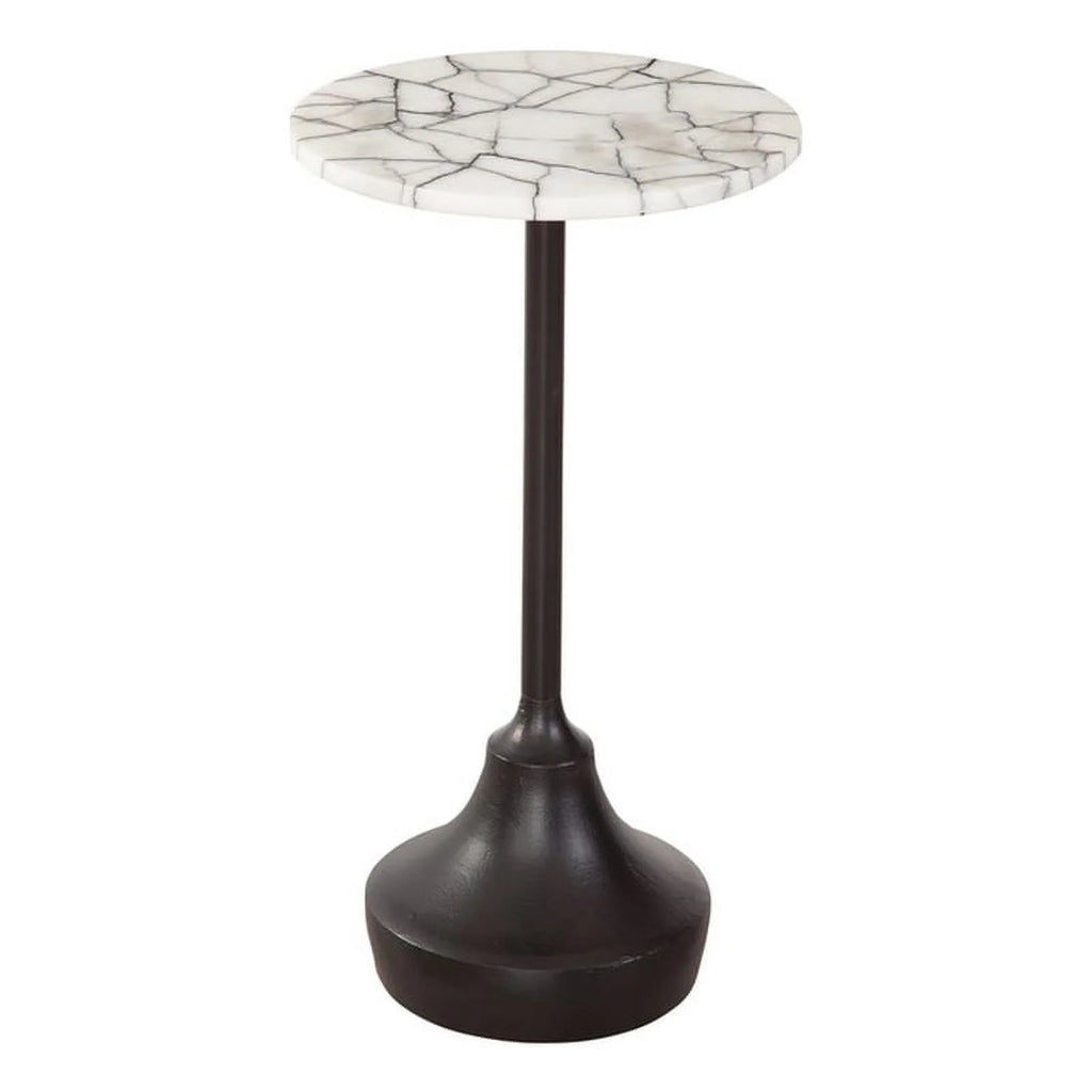 Matte Black Metal and Marble Accent Table D33964