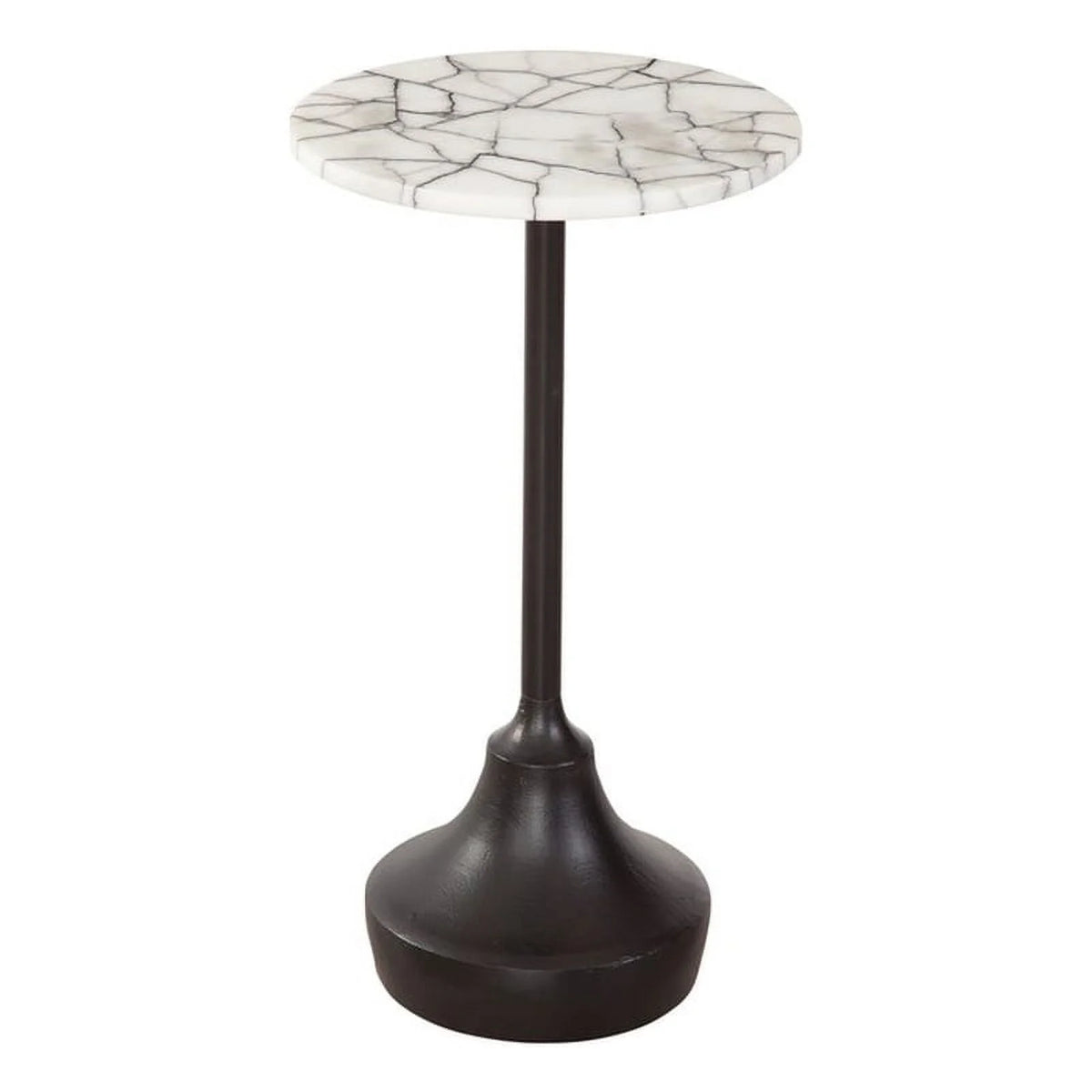 Matte Black Metal and Marble Accent Table D33964