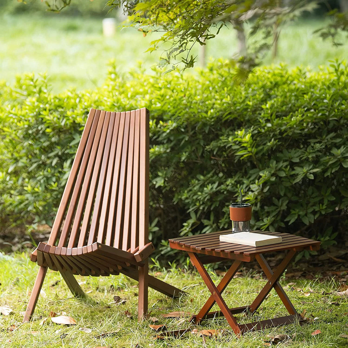 Natural Folding Acacia Wood Lounge Chair G6970