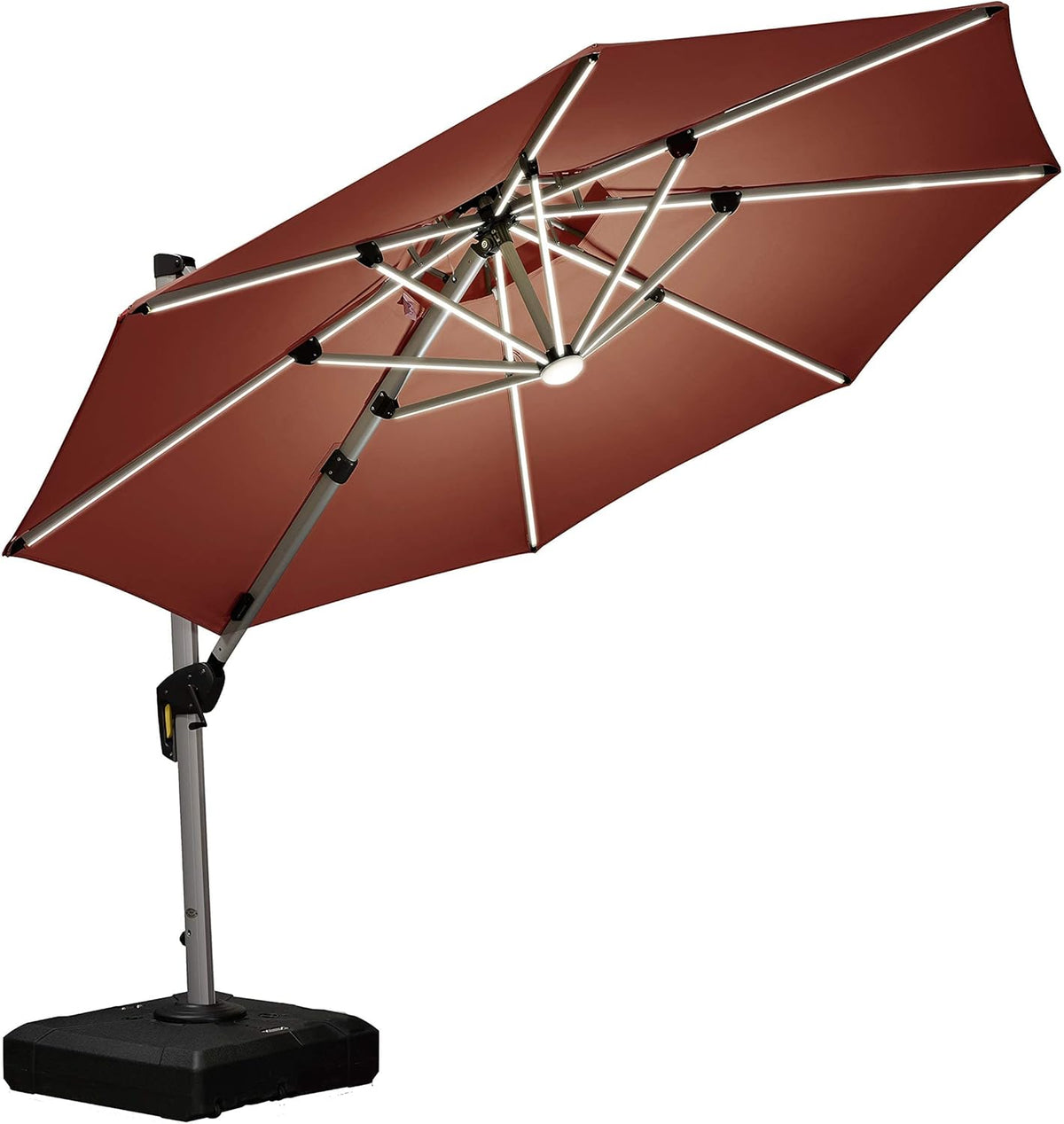 Grey 12ft Solar Powered LED Cantilever Patio Umbrella O250452