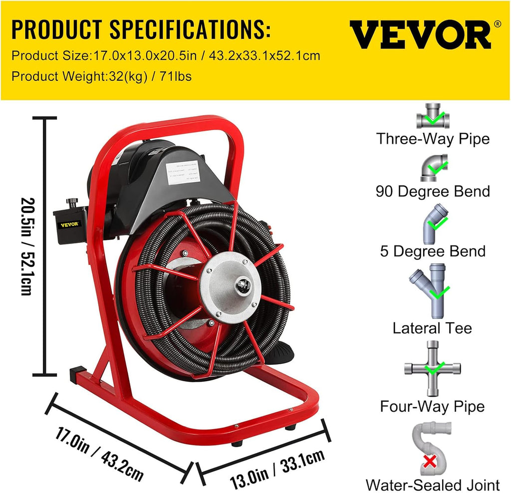 50 Ft x 3/8 Inch Portable Drain Cleaner with 8 Auger Bits Y821090