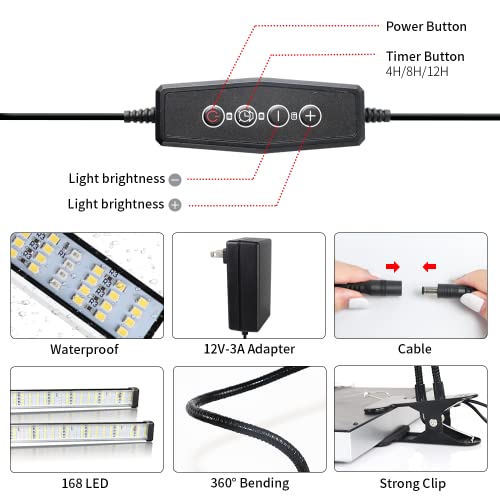 6000K Full Spectrum Clip Plant Growing Lamp with White Red LEDs, 5-Level Dimmable, Auto On Off Timing 4 8 12Hrs Z854552