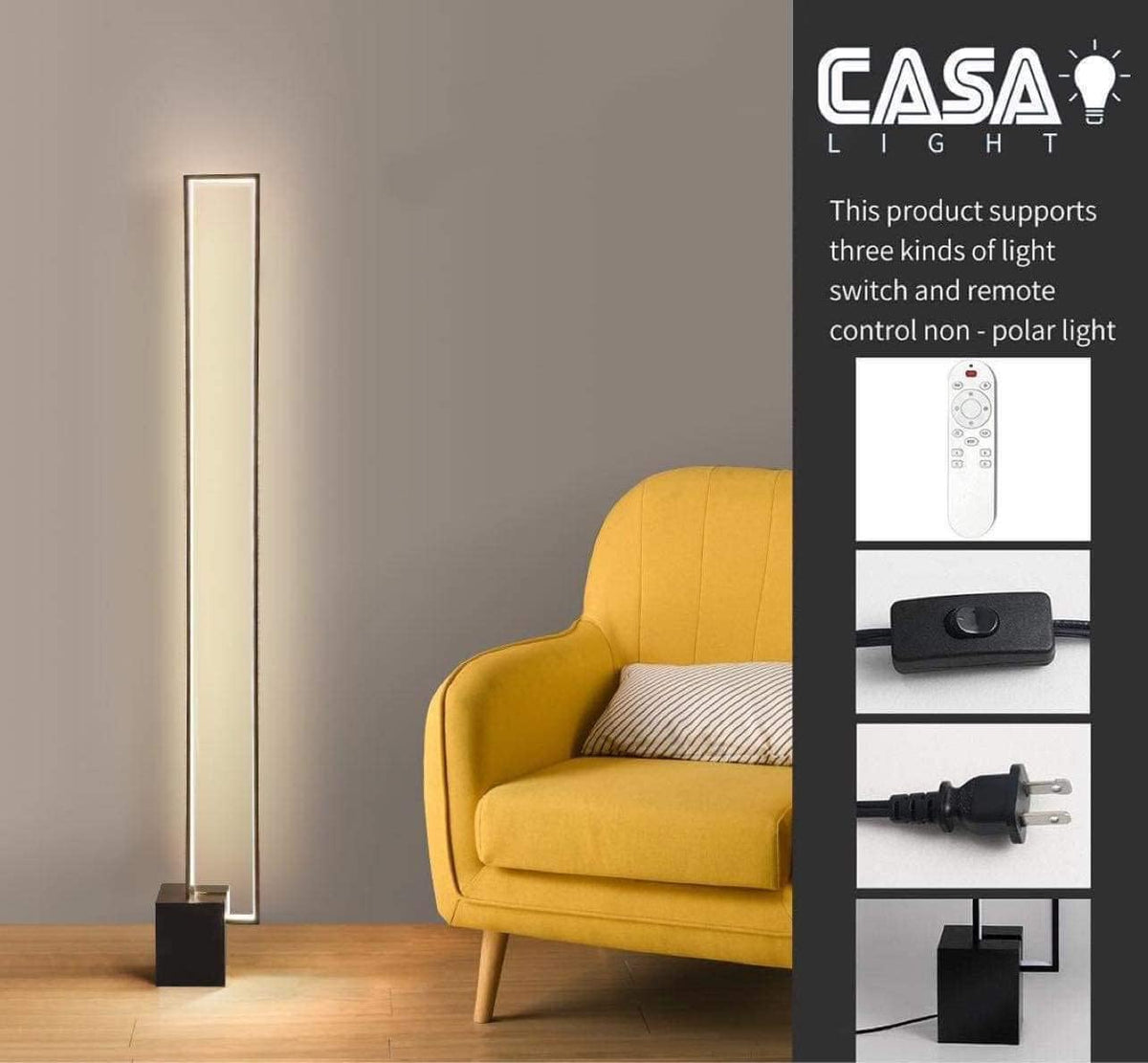 Modern LED Floor Lamp with Remote Control, Dimmable 3 Colors Temperature 3000K-4500K-6000K F64653
