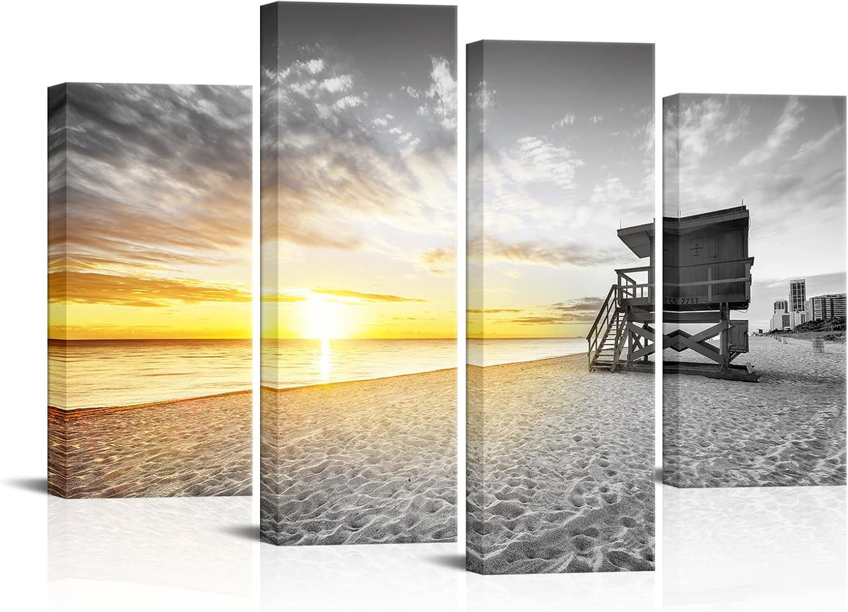 4 Pieces Beach Wall Art Canvas Print Framed K734565