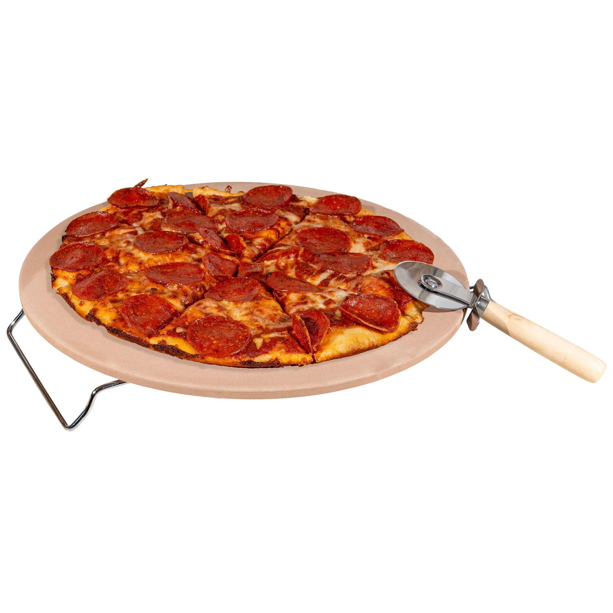 15-inch Pizza Stone with Pizza Cutter and Serving Rack O8708