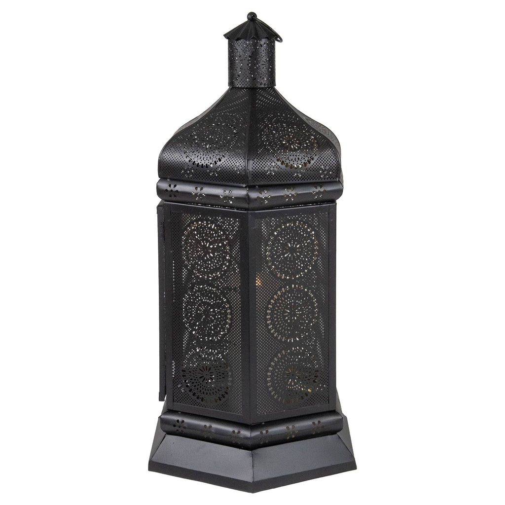 Black and Gold Floral Cut-Out Pillar Candle Lantern T777