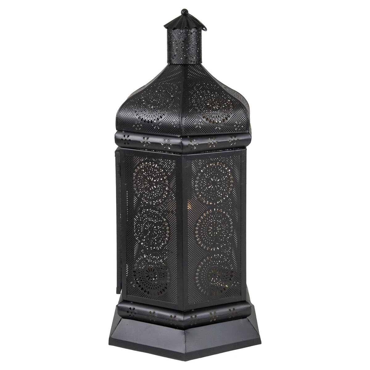 Black and Gold Floral Cut-Out Pillar Candle Lantern T777