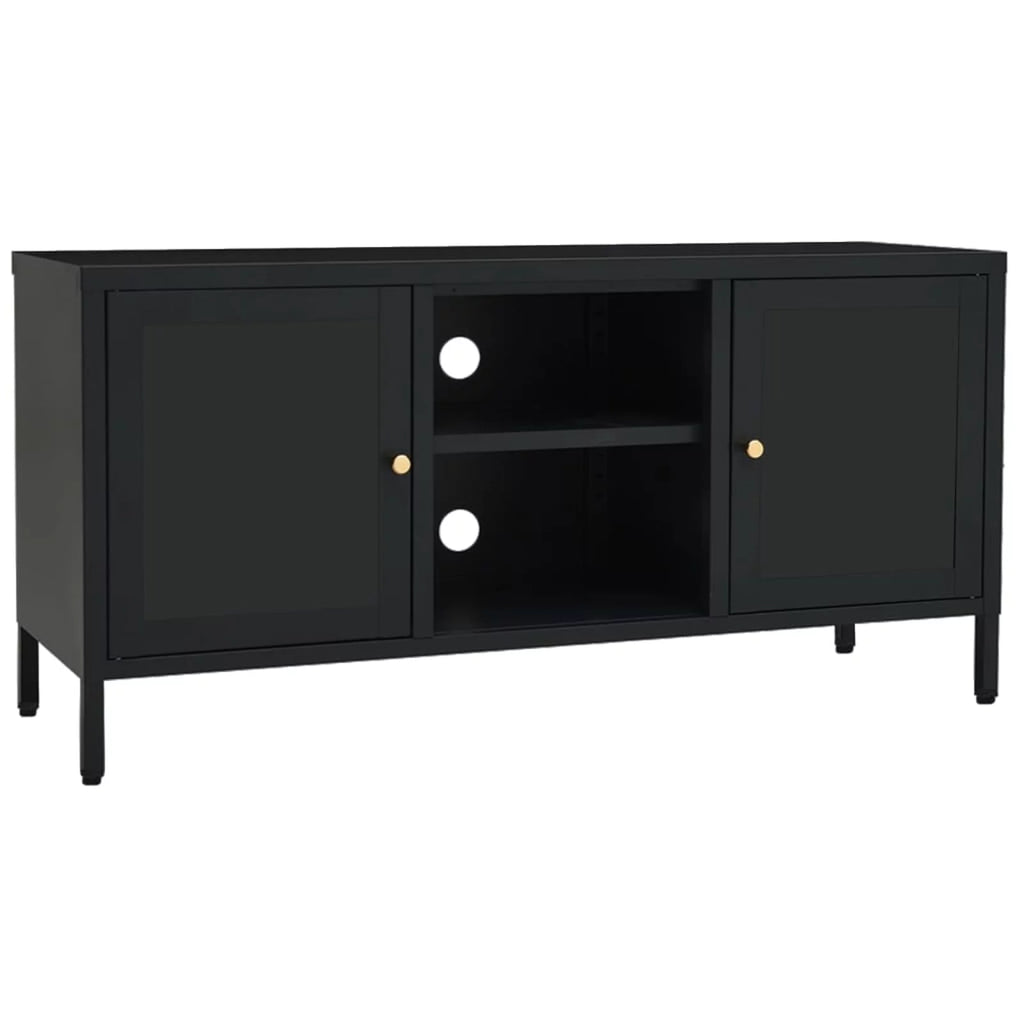 Black Steel TV Stand with Glass Doors S4990